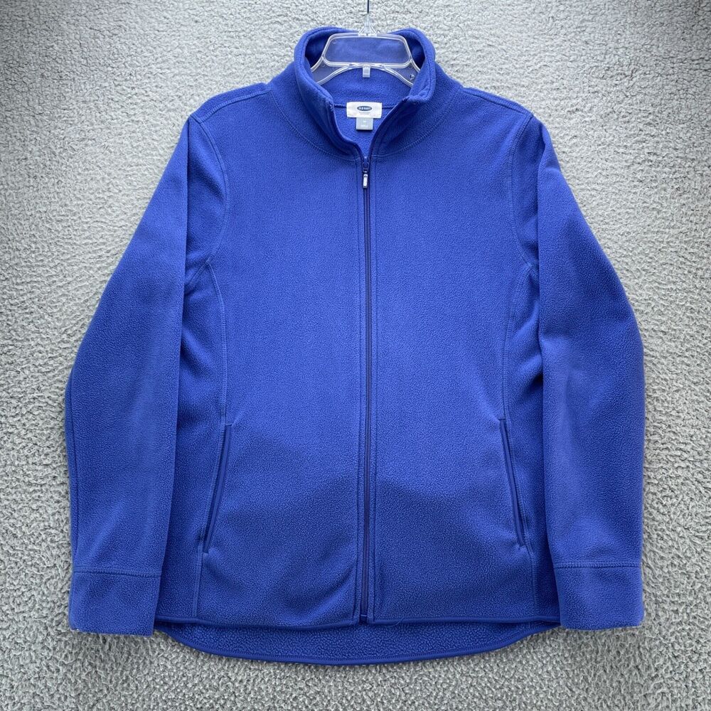 Old Navy Jacket Womens Medium Blue Fleece Full Zip Mock Neck Pockets Athleisure